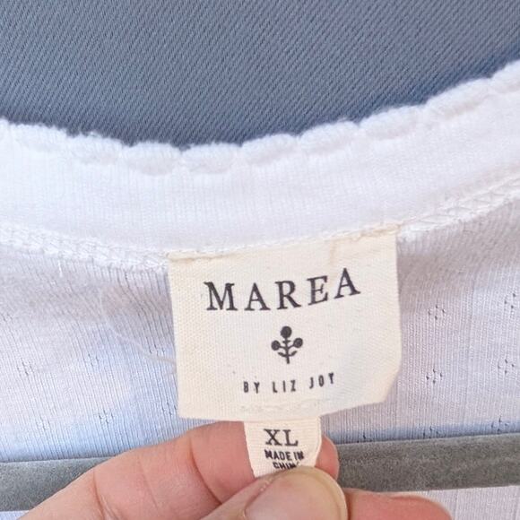 Marea by Liz Joy White Pointelle Long Sleeve V-Neck Top, size XL - Picture 3 of 7
